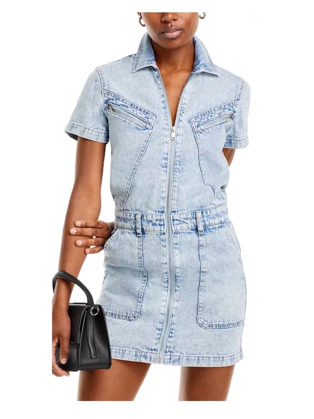 pistola Light Wash Denim Zip-Front Women's Jean Dress